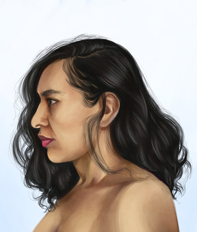 Digital painting of a latina woman in profile. 
