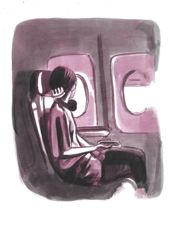 A girl staring out the window of a plane